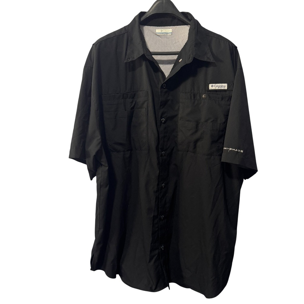 Columbia PFG Mens XL Black Short Sleeve Button Down Fishing Shirt Omni-Shade